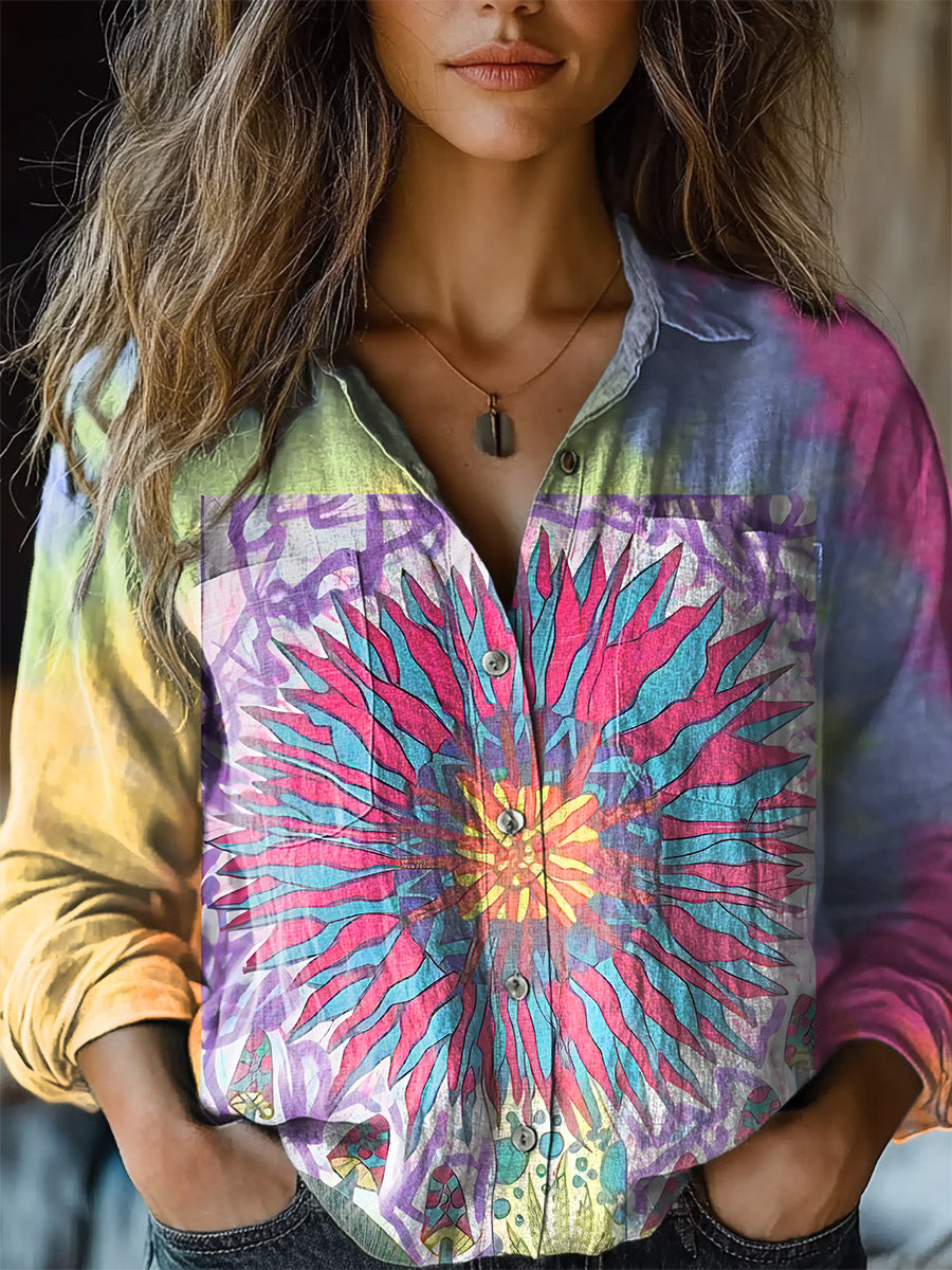 Women's Colorful Tie Dye Print Casual Long Sleeve Comfortable Cotton S