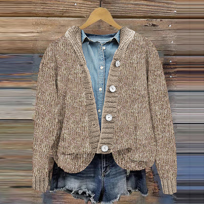 Vintage Solid Button Hooded Knitted Cardigan elevenforest