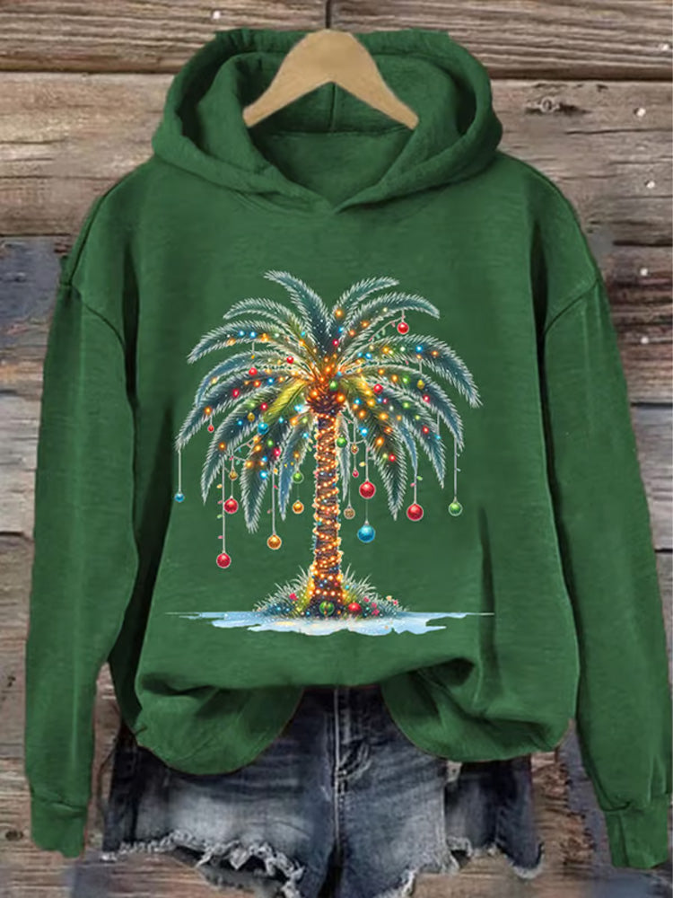 Comstylish Women's Christmas Palm Tree Printed Casual Hoodie