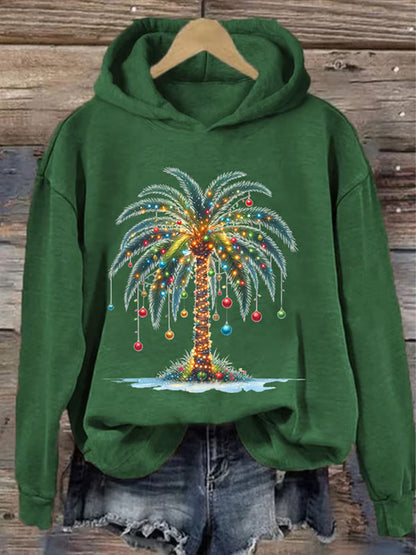 Comstylish Women's Christmas Palm Tree Printed Casual Hoodie