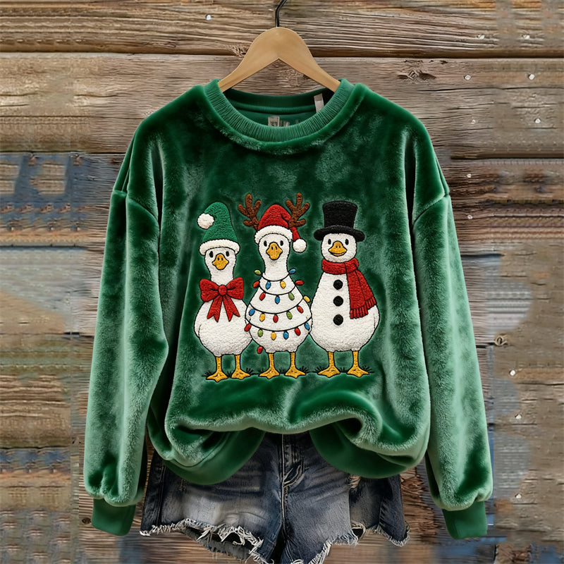 Lovely Christmas Ducks Fleece Cozy Plush Sweatshirt