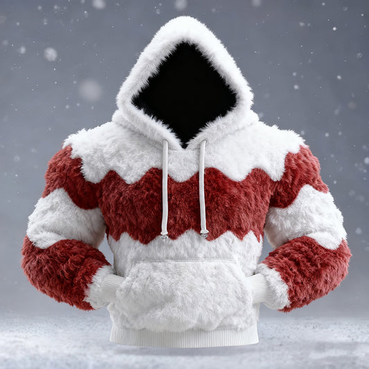 Comstylish Men's Santa Claus Color Block Cosplay Plush Sweatshirt