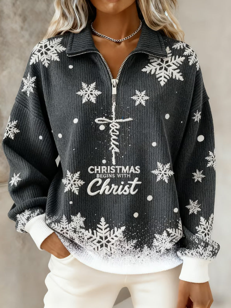 Comstylish Women's Casual Faith Print Knit Sweatshirt