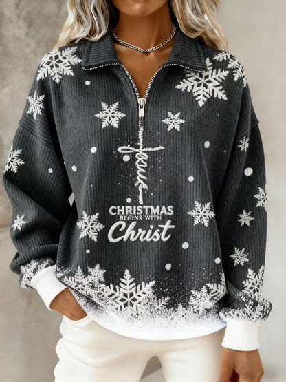 Comstylish Women's Casual Faith Print Knit Sweatshirt