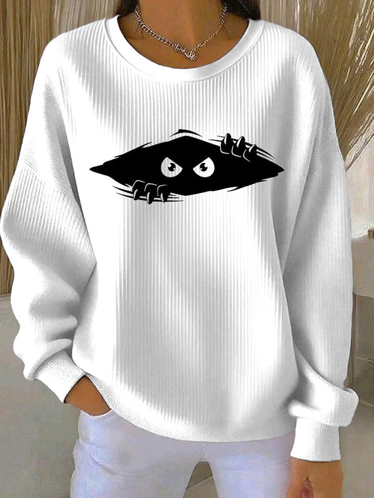 Comstylish Women's Cute Cat Printed Vintage Casual Loose Long Sleeve Top