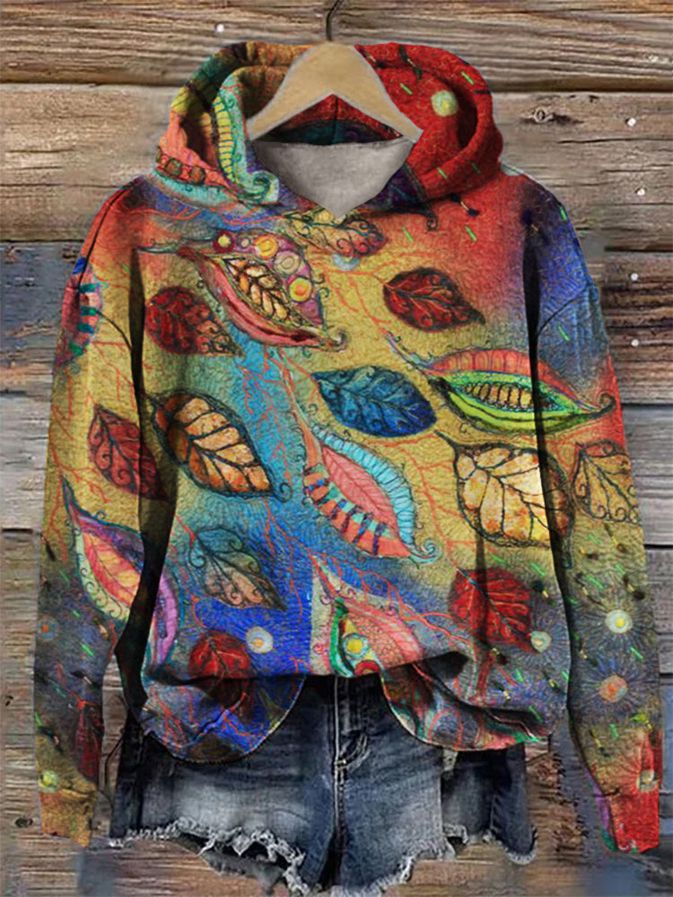 Colorful Leaves Fiber Art Cozy Hoodie artswardrobe