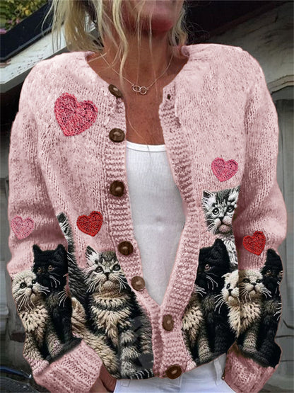 Valentine's Day Hearts & Cats Crochet Cozy Cardigan elevenforest