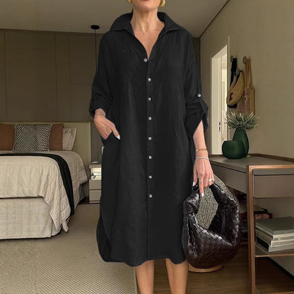 Casual Long Sleeve Linen Shirt Dress artswardrobe