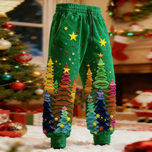 Comstylish Men's Vintage Christmas Tree Art Pattern Sweatpants