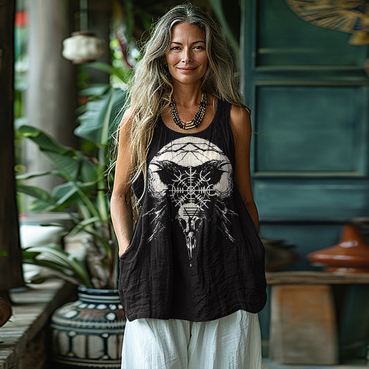 Retro Viking Raven Art Linen Blend Tank Top artswardrobe