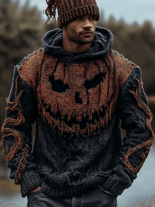 Men's Vintage Halloween Ghost Face Embroidered Hooded Sweater artswardrobe