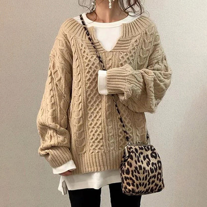 Casual Knit V Neck Linen Pattern Sweater elevenforest