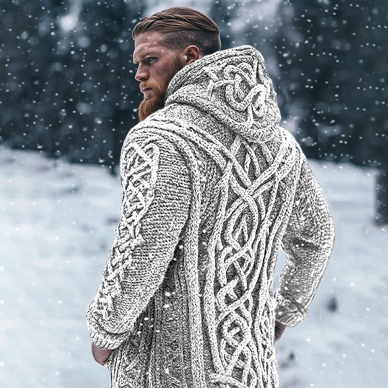 Men's Viking Tribal Celtic Inspired Chunky Knit Hooded Cardigan elevenforest
