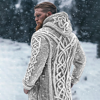 Men's Viking Tribal Celtic Inspired Chunky Knit Hooded Cardigan elevenforest