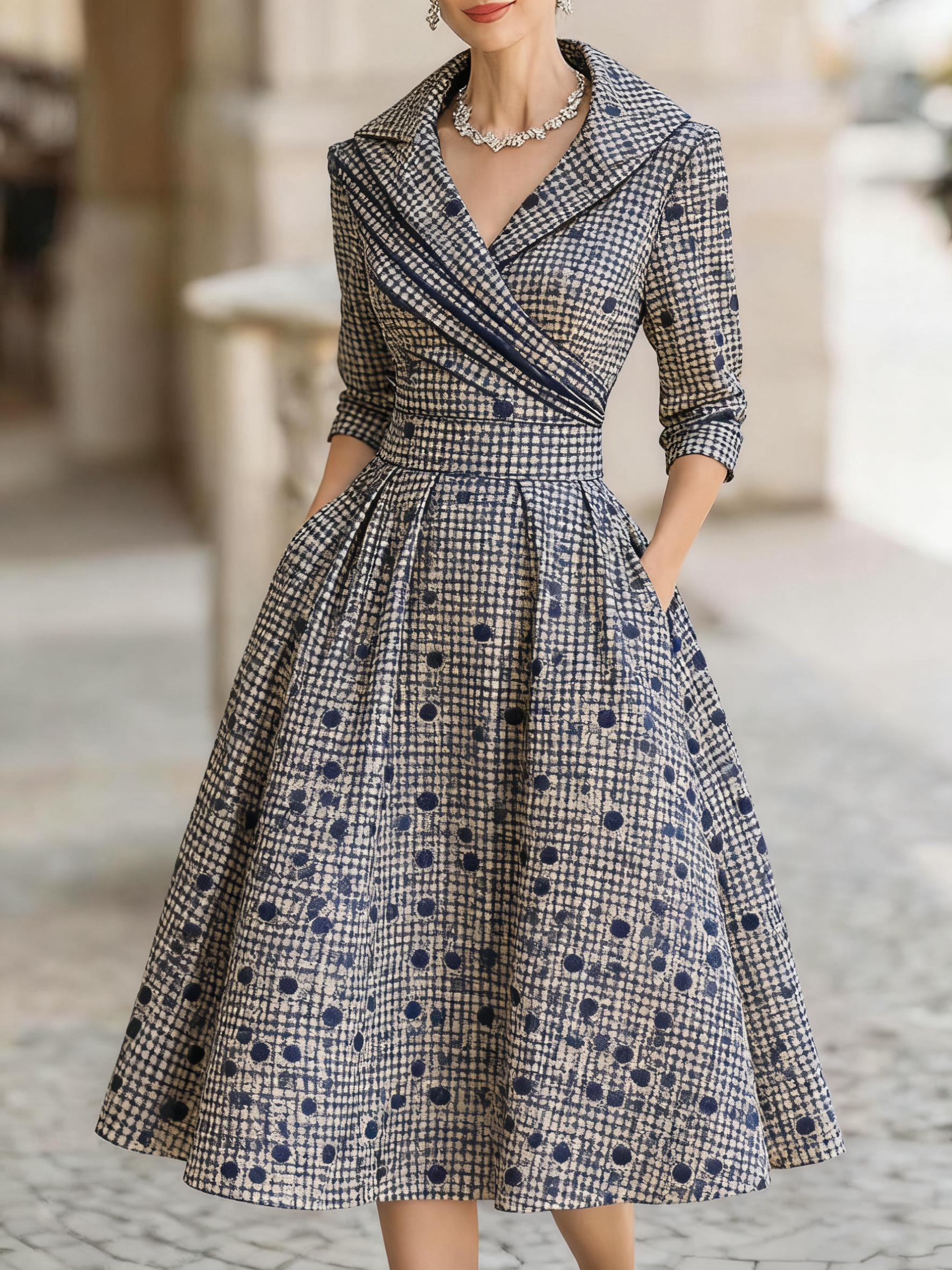 Women's abstract jacquard printed mid-length dress