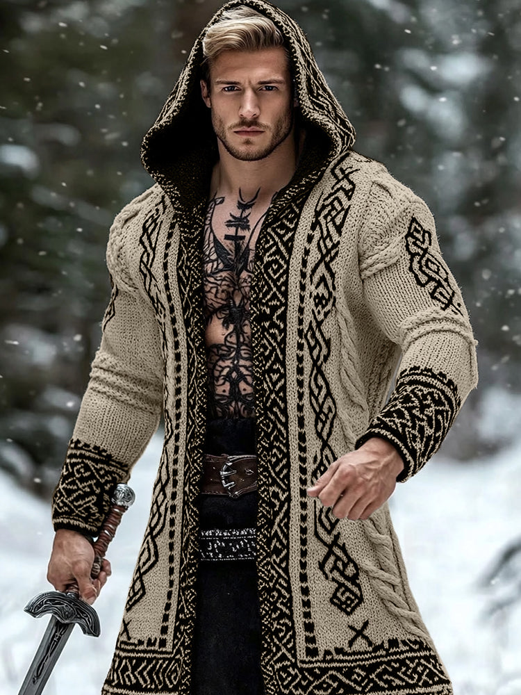 Men's Viking Tribal Pattern Jacquard Celtic Cozy Cardigan Sweater elevenforest