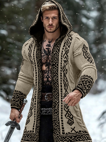 Men's Viking Tribal Pattern Jacquard Celtic Cozy Cardigan Sweater elevenforest