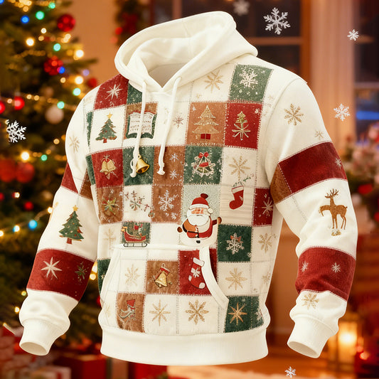Comstylish Men's Christmas Patchwork Print Casual Hoodie