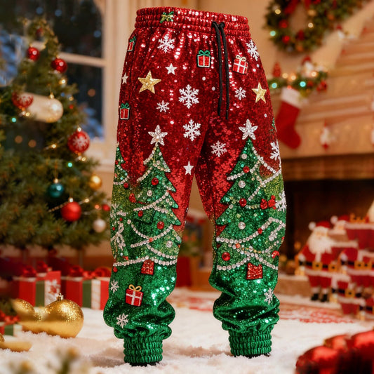 Comstylish Men's Vintage Christmas Tree Pattern Sweatpants