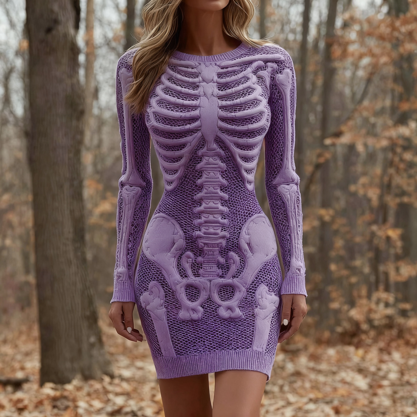 Comstylish Women's Vintage Halloween Skeleton Bones Comfortable Elegant Sweater Dress