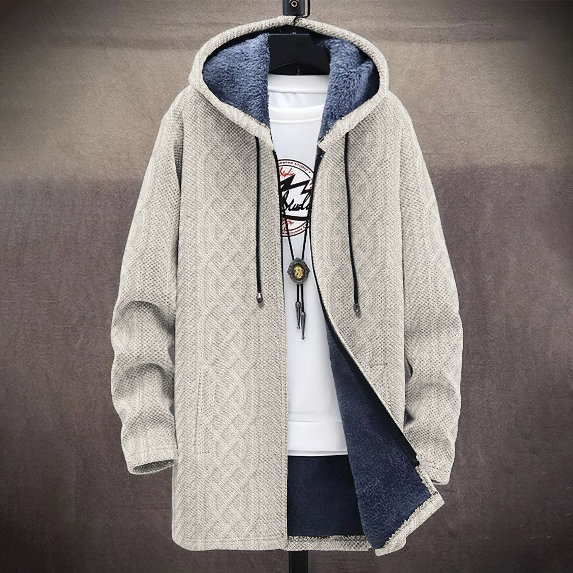 Men's Vintage Knitted Graphic Comfort Plush Hooded Coat elevenforest