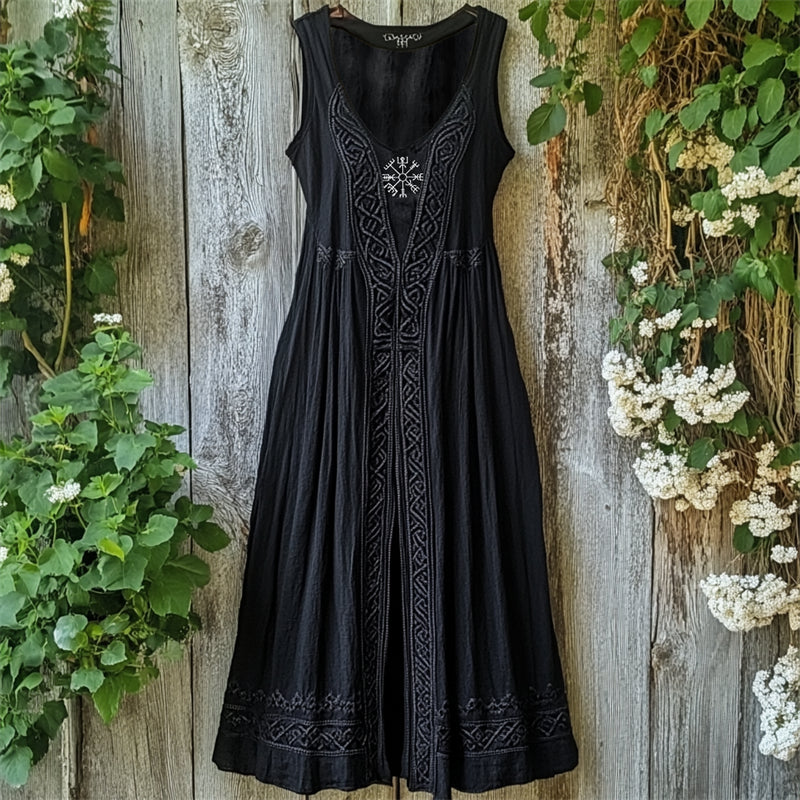 Viking Vegvisir Embroidered Celtic Knot Linen Tank Dress artswardrobe