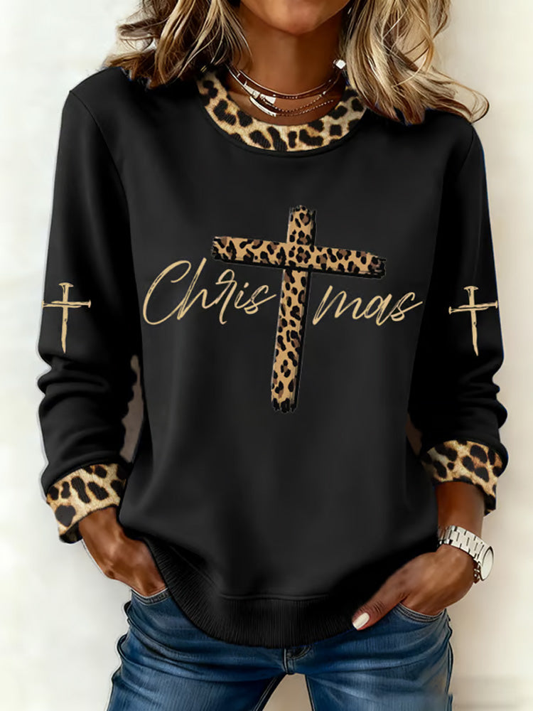 Comstylish Women's Christmas Faith Print Crew Neck Sweatshirt