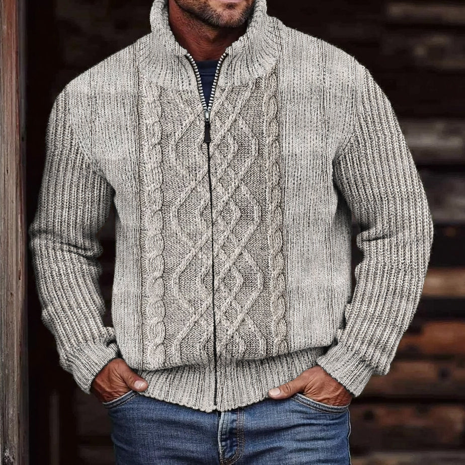 Men'S Vintage Knitted Jacquard Zipper Cozy Sweater Cardigan artswardrobe