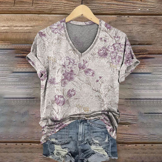 Retro Floral Print Casual T-shirt artswardrobe