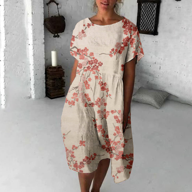 Comstylish Cherry Blossom Japanese Flowy Midi Dress