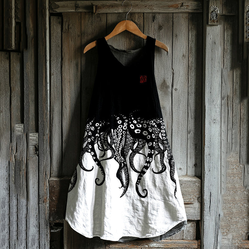 Japanese Octopus Legs Art Linen Tank Dress artswardrobe
