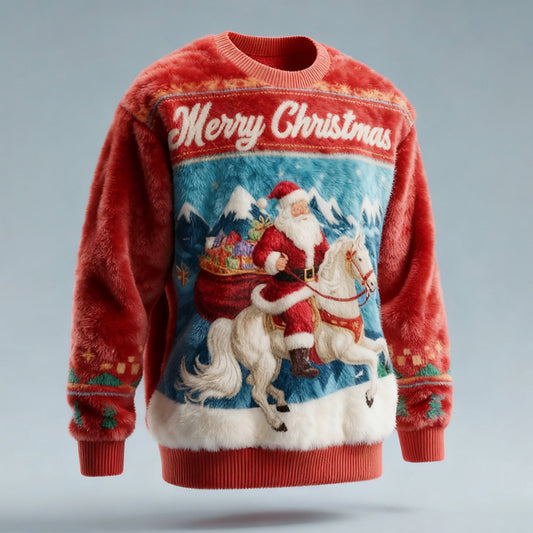 Comstylish Men's Christmas Santa Claus Comfortable Plush Sweatshirt