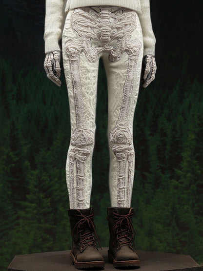 Comstylish Women's Vintage Skeleton Gradient Art Cozy Leggings