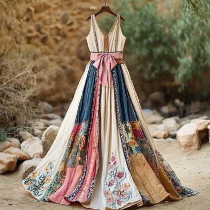 Women's Vintage Floral Art Linen Dress artswardrobe