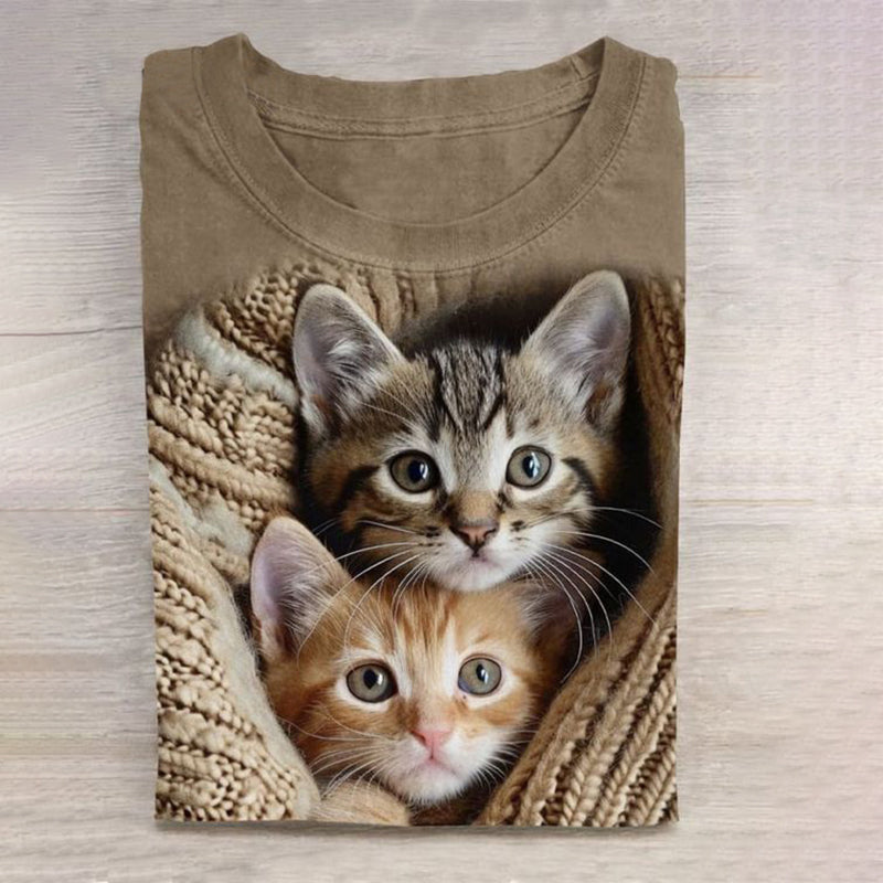 Cute Cat Print Short Sleeved Casual T-Shirt elevenforest