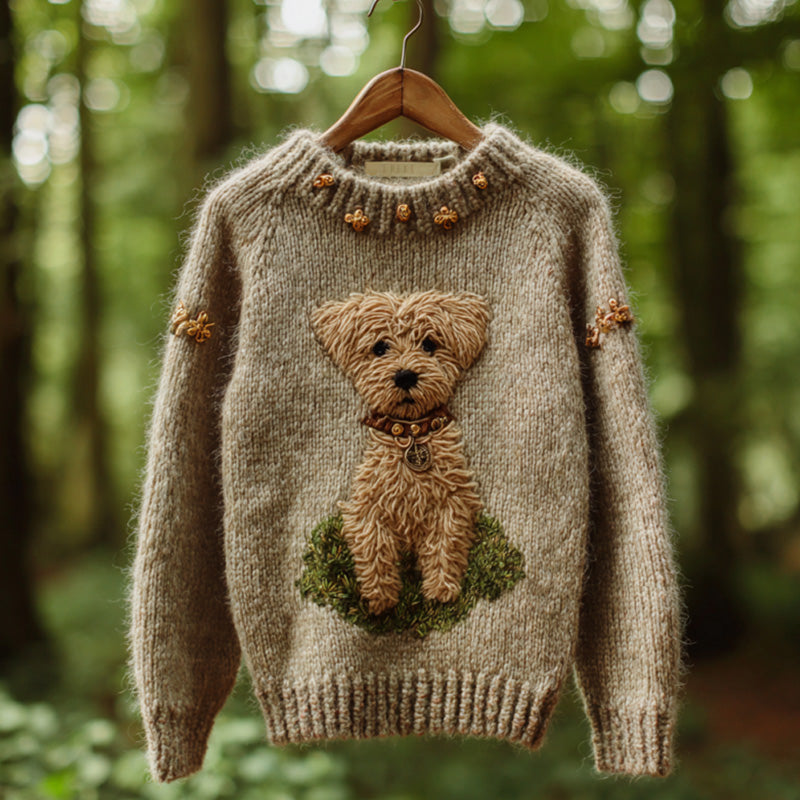 Women's Vintage Mohair Dog Embroidered Sweater artswardrobe