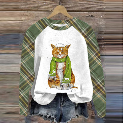 Women's Cat Winter Print Casual Sweatshirt elevenforest