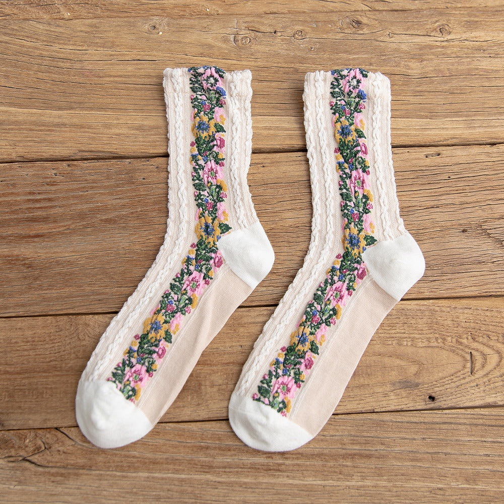 Vintage Ethnic Flowers Medium Tube Socks artswardrobe