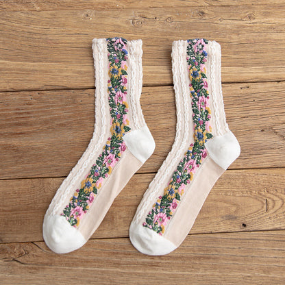 Vintage Ethnic Flowers Medium Tube Socks artswardrobe