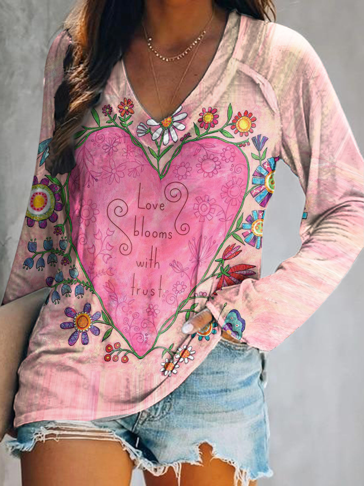 Women's Hippie Art Painting Vintage Print V-Neck Long Sleeve
