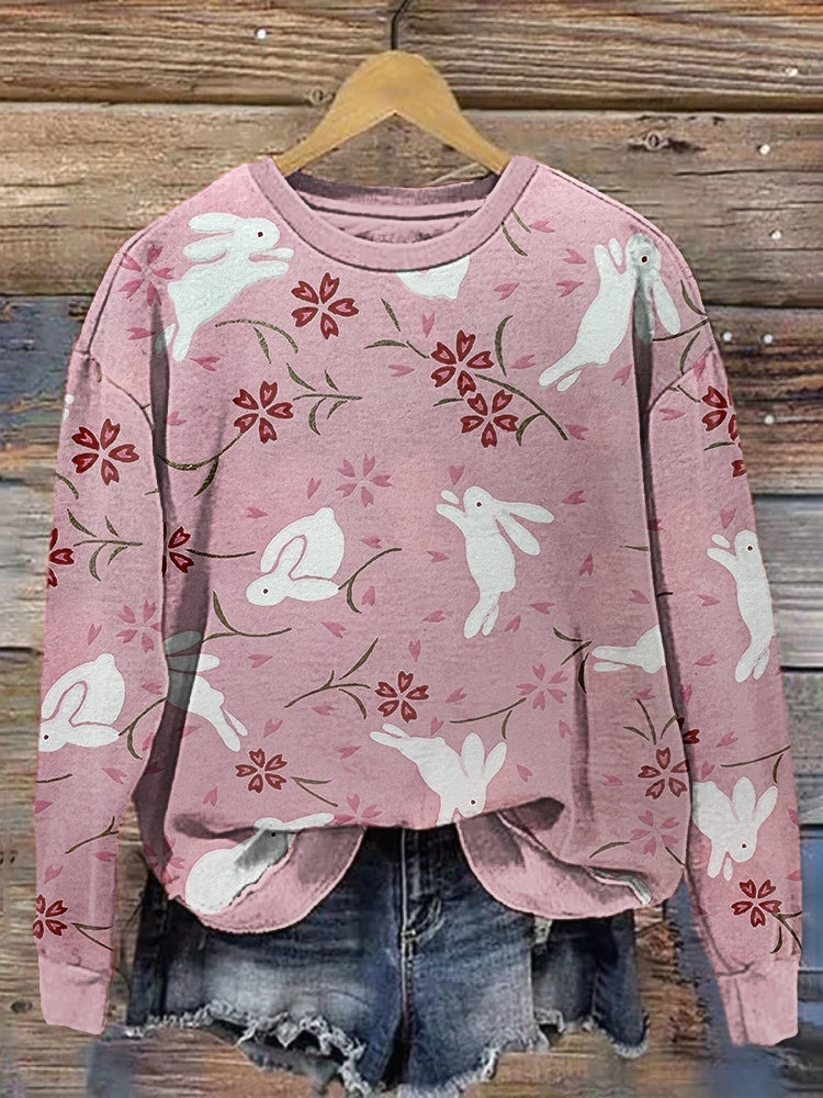 Comstylish Cherry Blossom & Rabbit Japanese Art Casual Cozy Sweatshirt