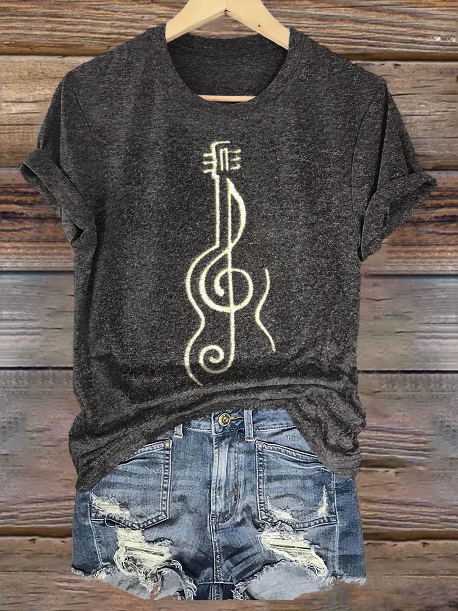Hippie Violine Art Print Casaul Short Sleeve T-shirt