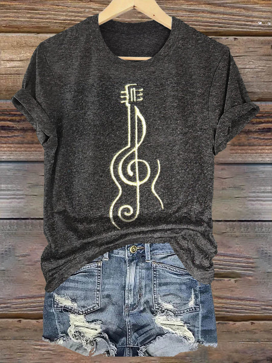 Hippie Violine Art Print Casaul Short Sleeve T-shirt
