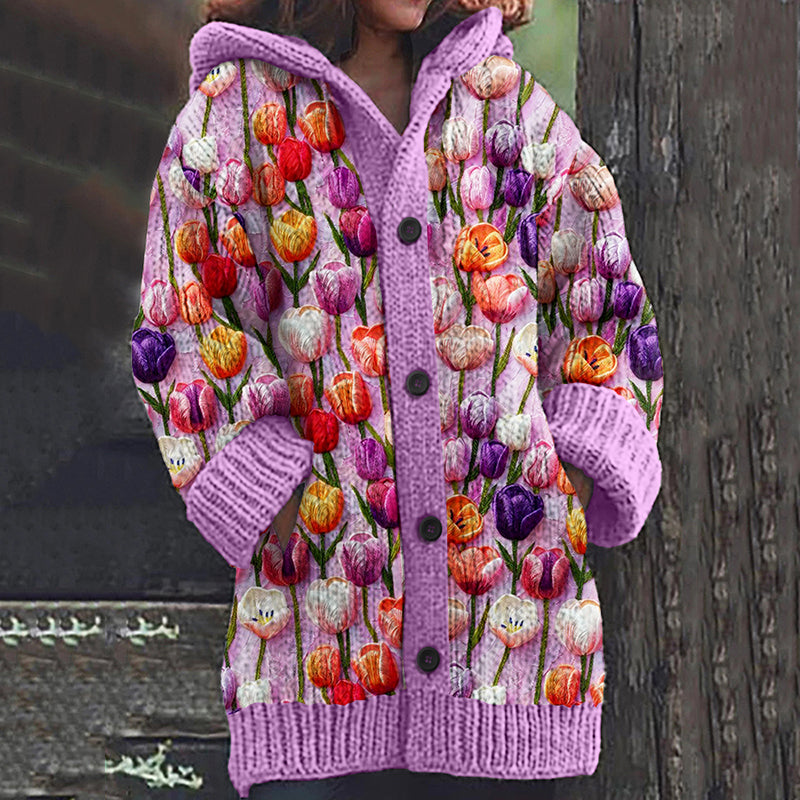 Vintage Colorful Tulip Art Cozy Cardigan Sweater artswardrobe