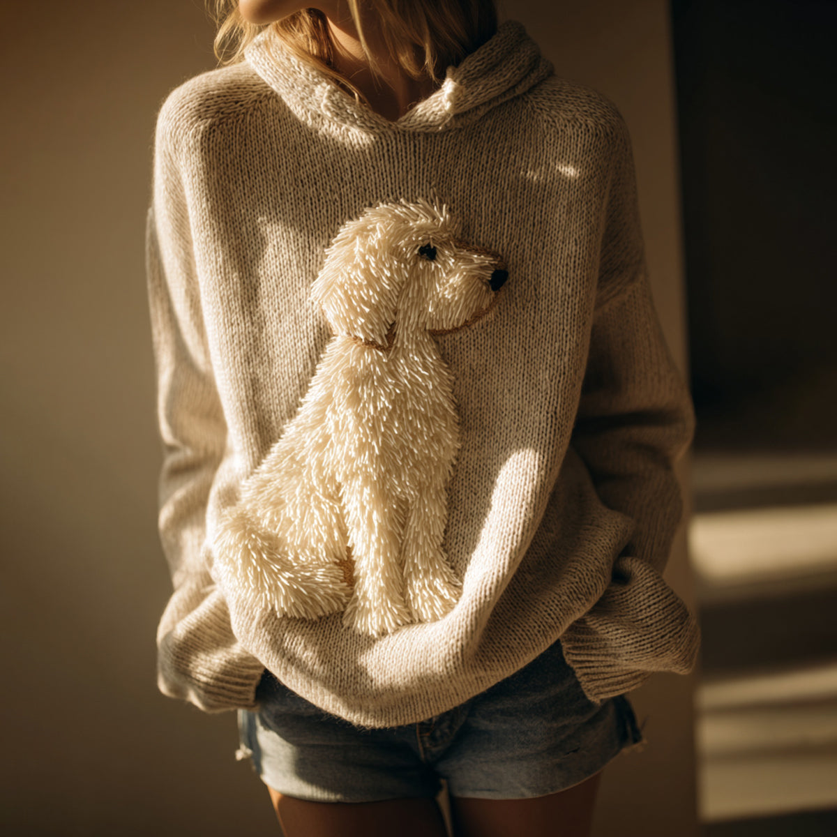 Classic Fuzzy Labradoodle Dog Felt Cozy Knit Hooded Sweater artswardrobe