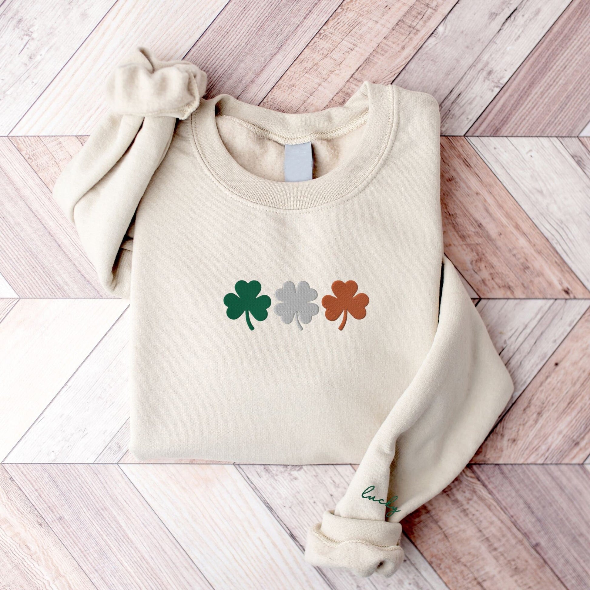 Comstylish Irish St Patricks Lucky Embroidery Vintage Pattern Casual Sweatshirt