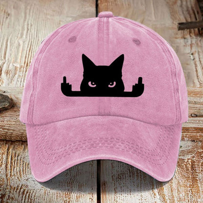 Comstylish Japanese Art  Black Cat In Contempt Print Washed Sun Hat