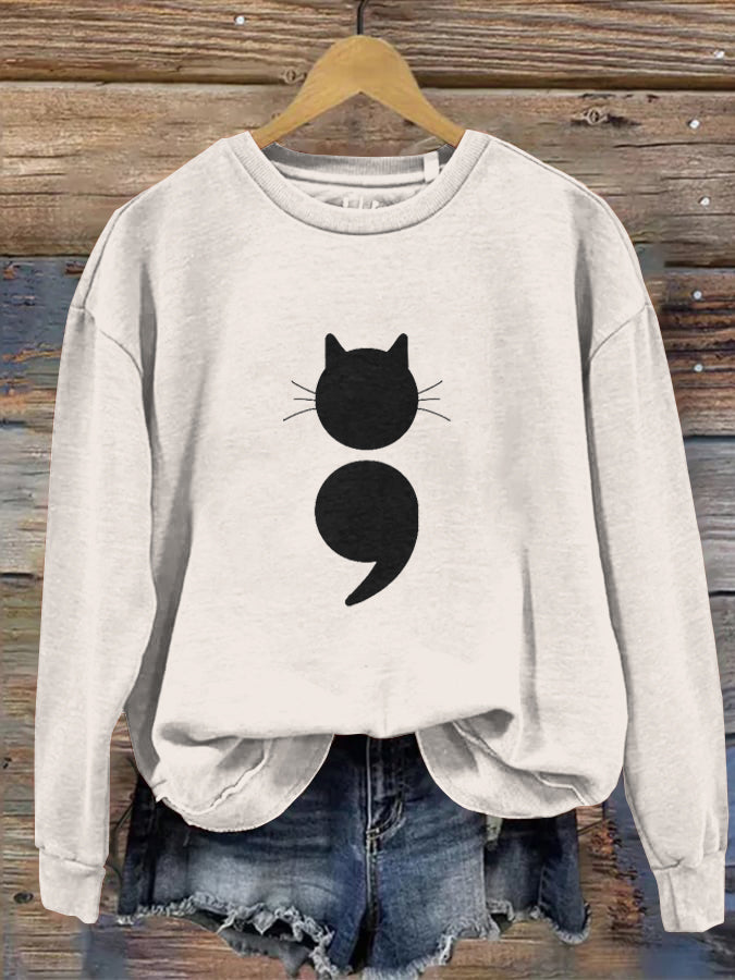 Women's Black Cat Abstract Art Painting Sweatshirt elevenforest