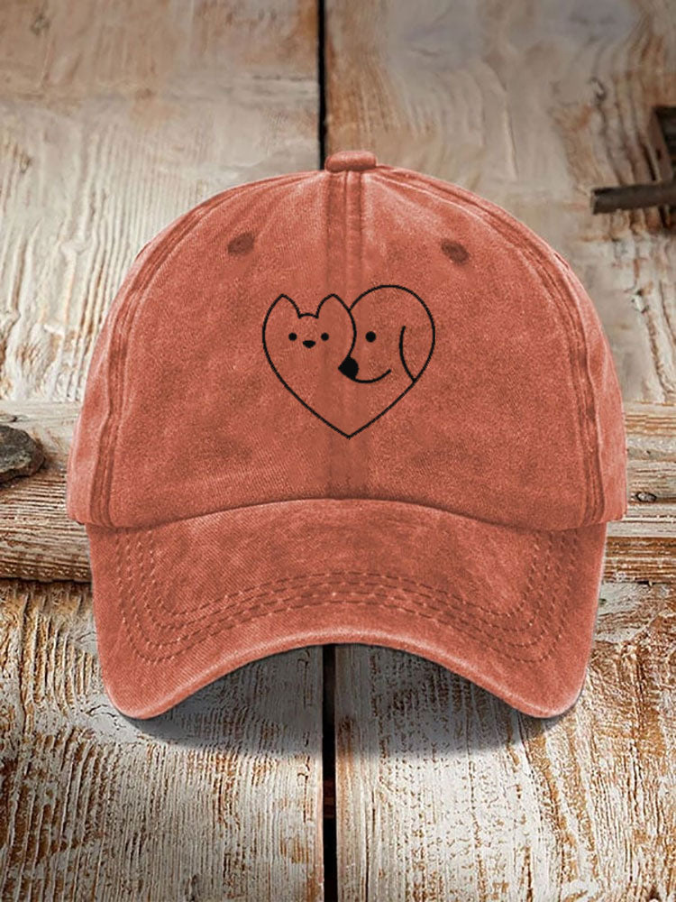 Unisex Casual Pet Dog And Cat Print Washed Hat elevenforest