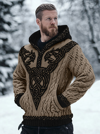 Men's Viking Celtic Contrast Cozy Chunky Hooded Sweater elevenforest